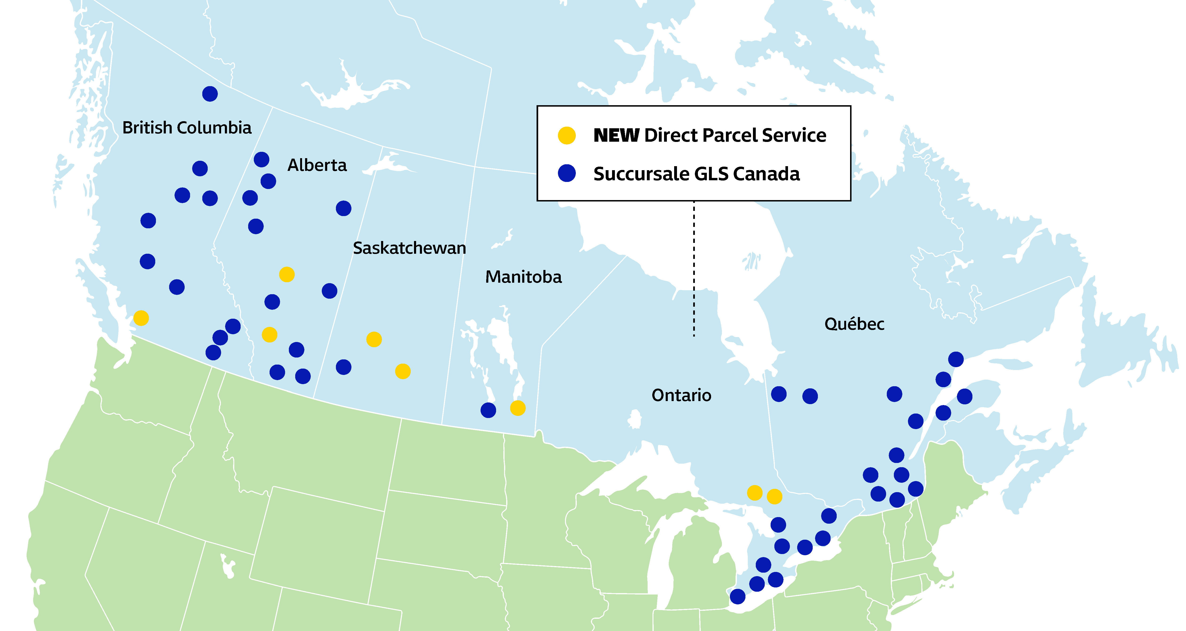 Map of Canada showing GLS locations.