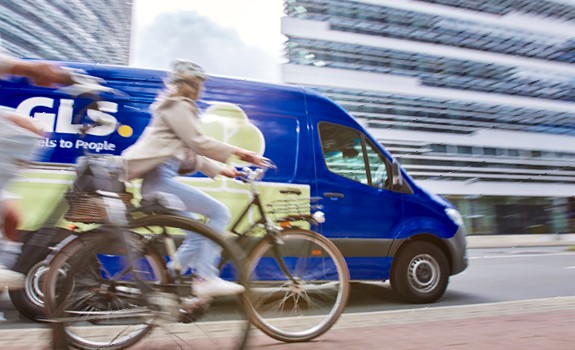 GLS delivery van driving through the city