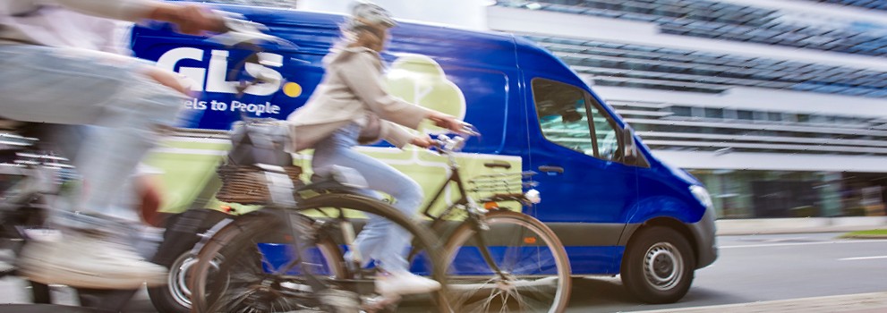 GLS delivery van driving through the city